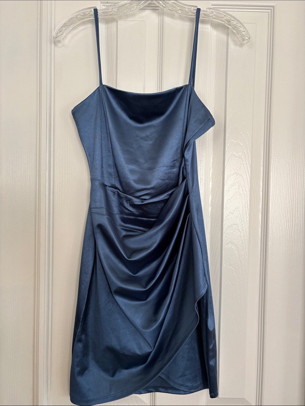 Windsor blue Satin stretchy mini Slip Dress ruched homecoming cocktail party